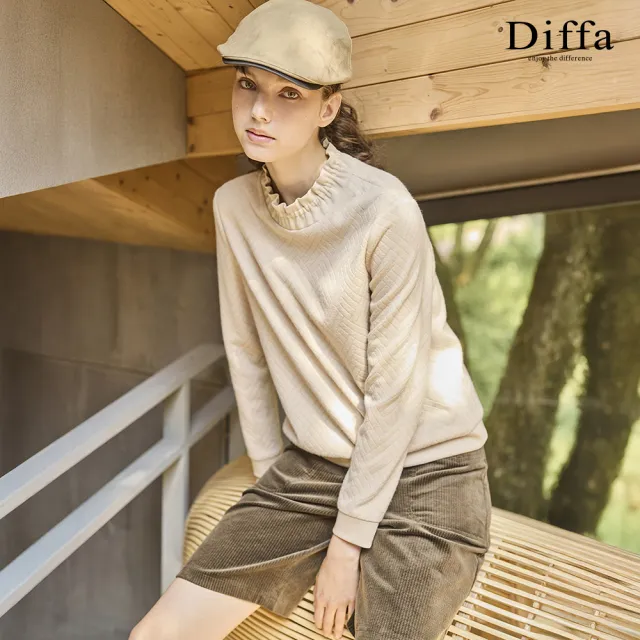 【Diffa】荷葉領織紋針織衫-女