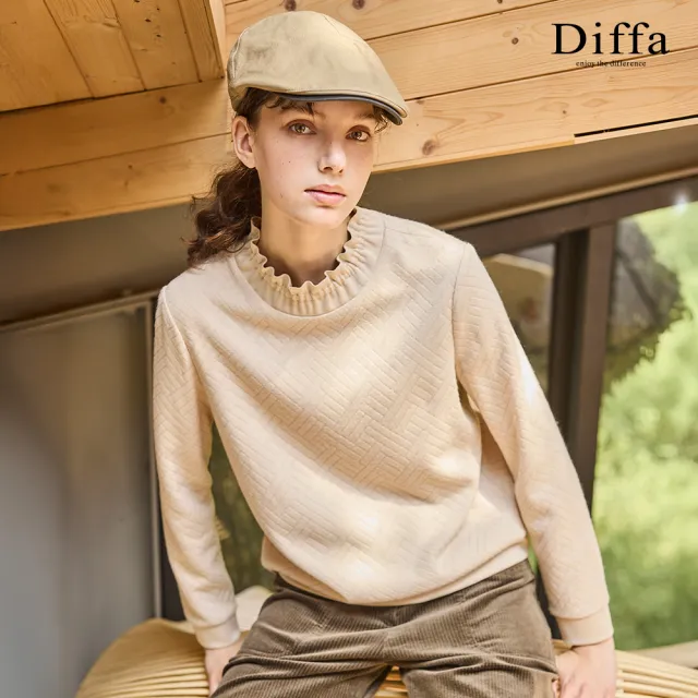 【Diffa】荷葉領織紋針織衫-女