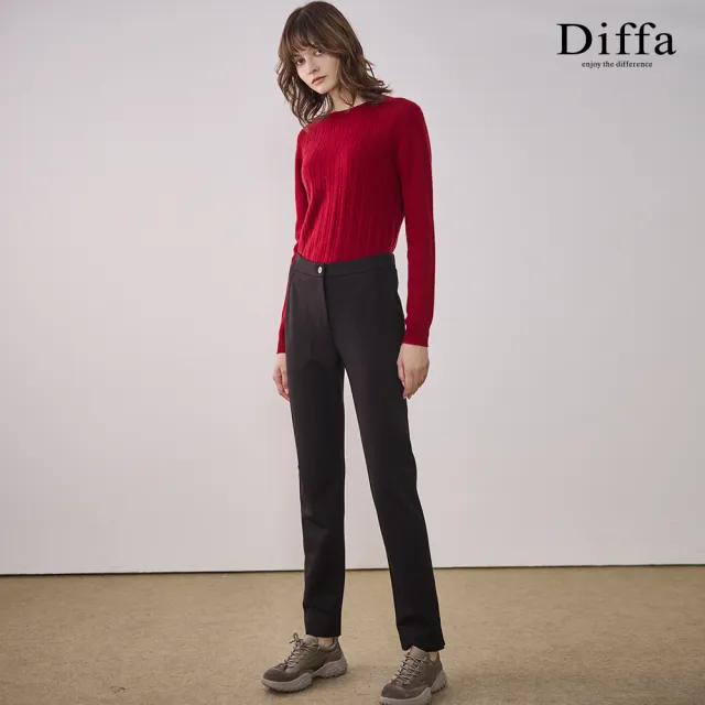 【Diffa】圓領坑條無縫毛衣-女