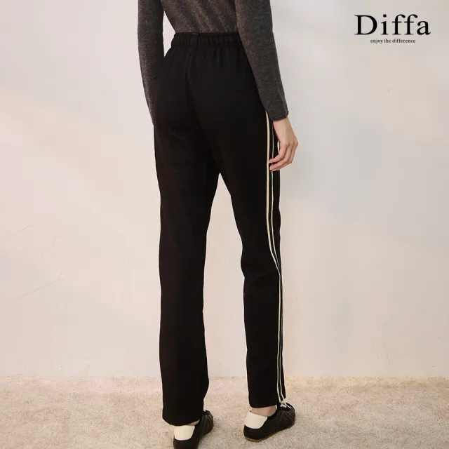 【Diffa】撞色織帶鬆緊腰抽繩長褲-女