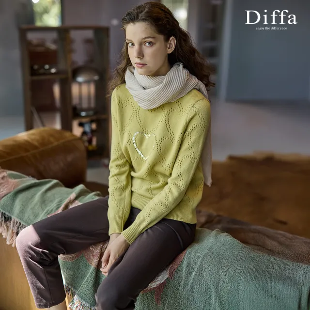 【Diffa】愛心亮片緹花毛衣-女
