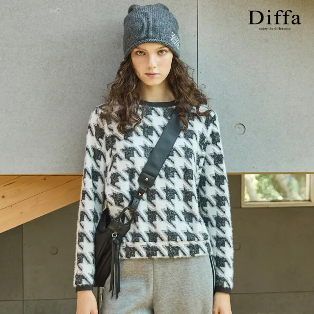 【Diffa】千鳥格織紋針織衫-女