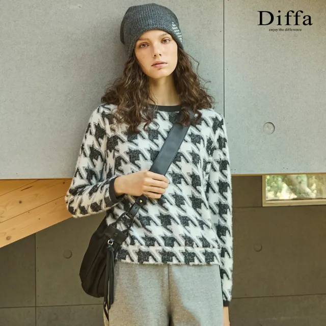 【Diffa】千鳥格織紋針織衫-女