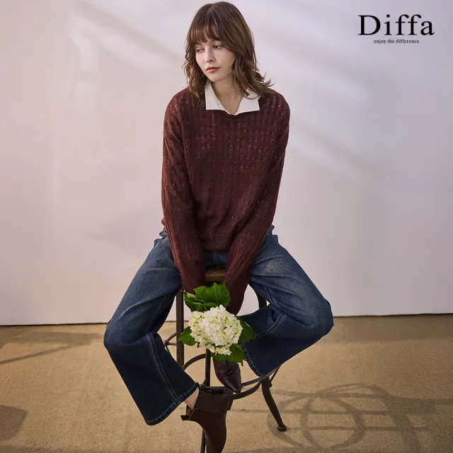 【Diffa】拐花亮片鏤空毛衣-女