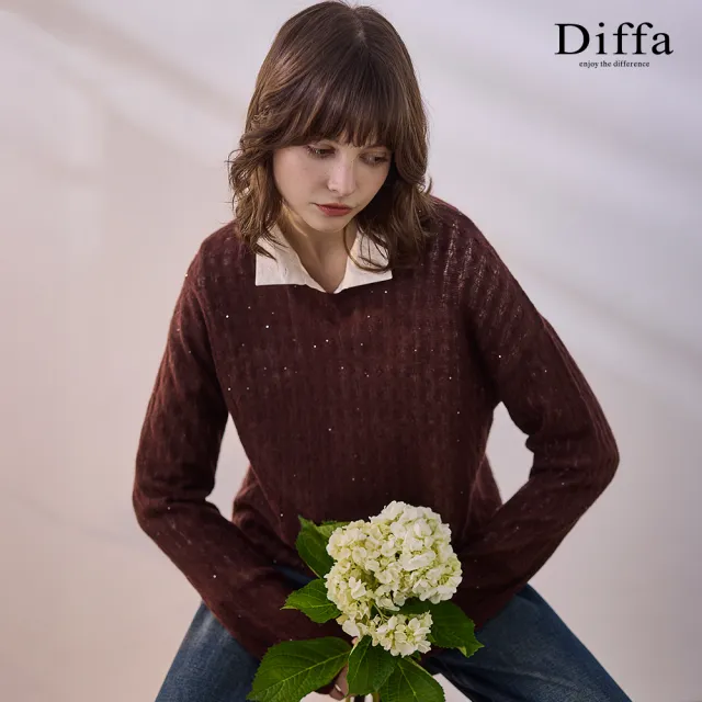 【Diffa】拐花亮片鏤空毛衣-女
