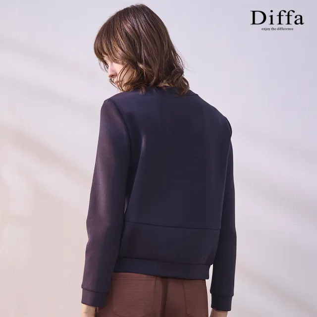 【Diffa】幾何織紋異素材拼接針織衫-女
