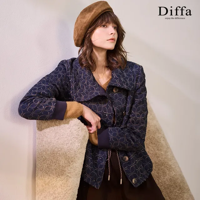 【Diffa】幾何織紋翻領外套-女