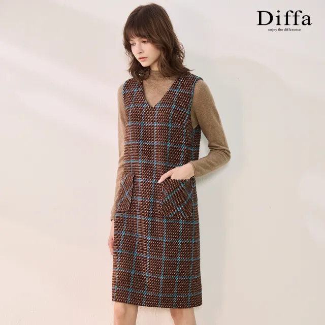 【Diffa】咖格織紋背心式連身洋裝-女