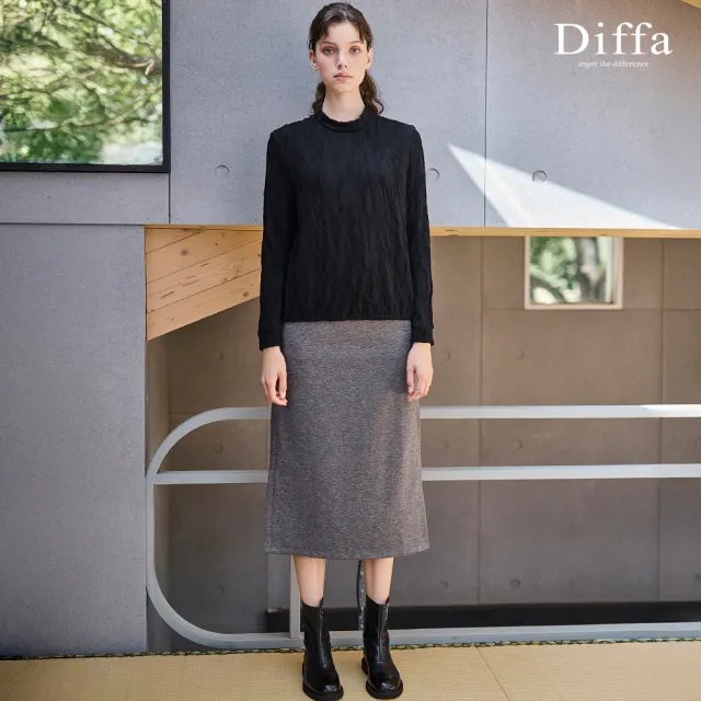 【Diffa】立領立體織紋下襬鬆緊針織衫-女