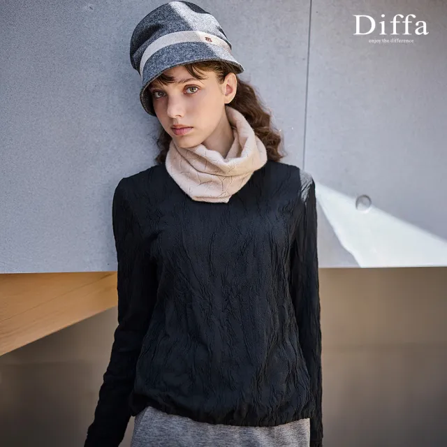 【Diffa】立領立體織紋下襬鬆緊針織衫-女