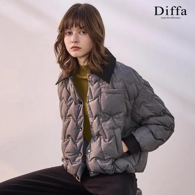 【Diffa】異素材拼接花紗羽絨外套-女