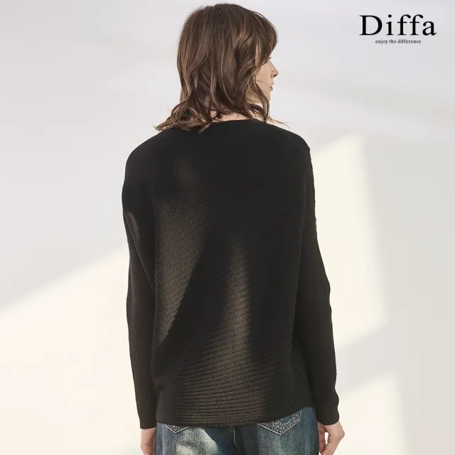 【Diffa】長版坑條落肩毛衣-女
