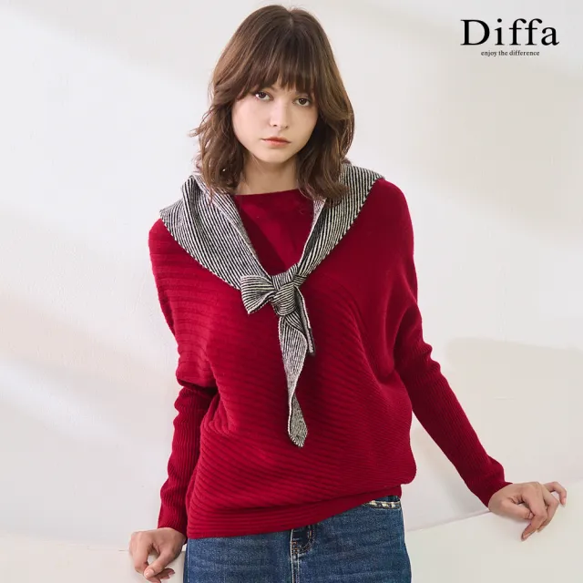 【Diffa】長版坑條落肩毛衣-女