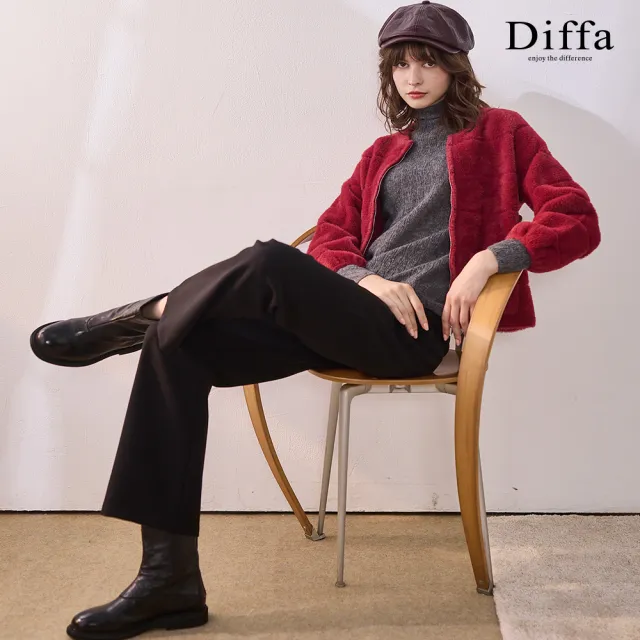 【Diffa】坑條圓領毛衣外套-女