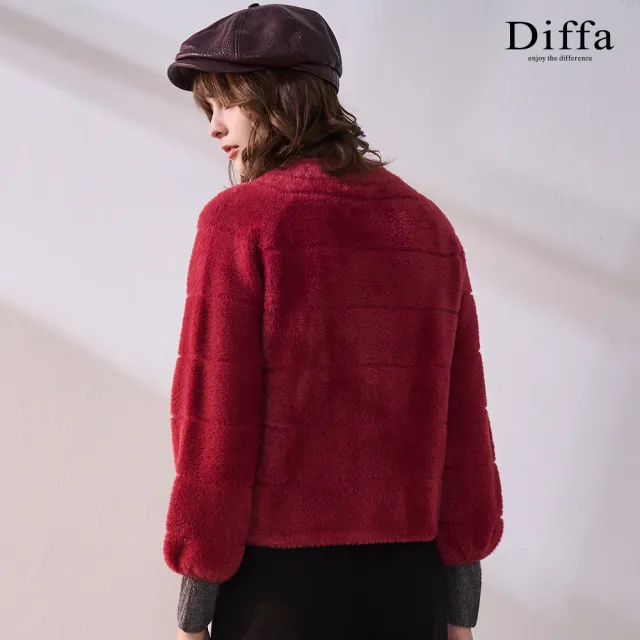 【Diffa】坑條圓領毛衣外套-女