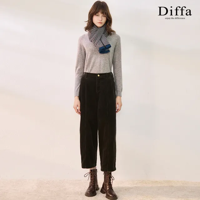 【Diffa】綠色條絨長寬褲-女