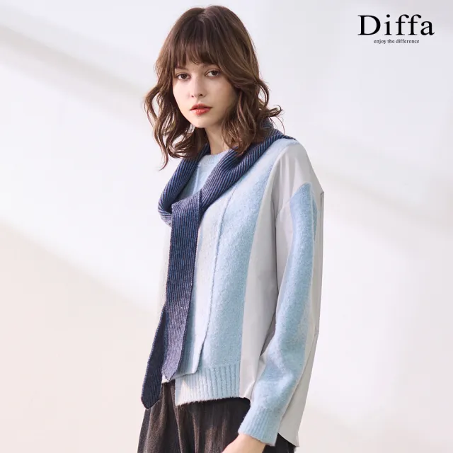 【Diffa】異素材拼接落肩線衫-女