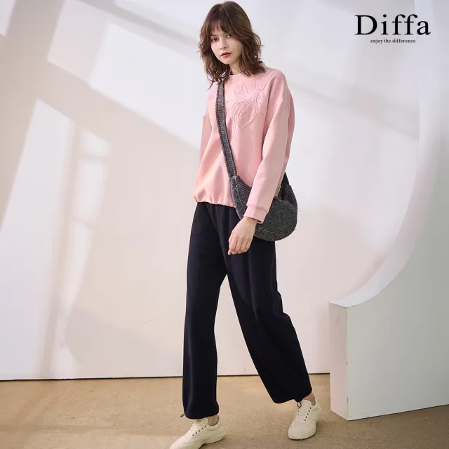 【Diffa】鬆緊腰抽繩針織長褲-女