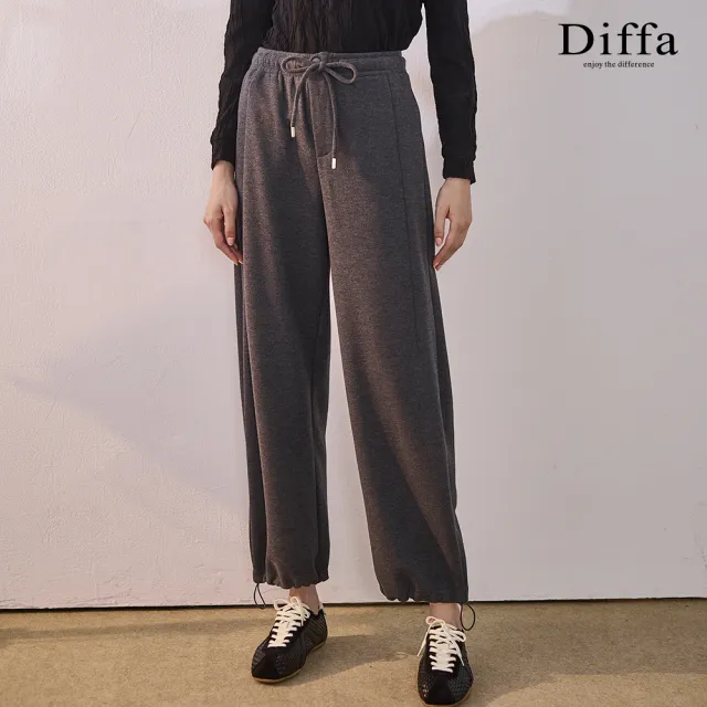 【Diffa】鬆緊腰抽繩針織長褲-女