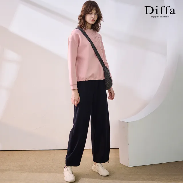 【Diffa】鬆緊腰抽繩針織長褲-女