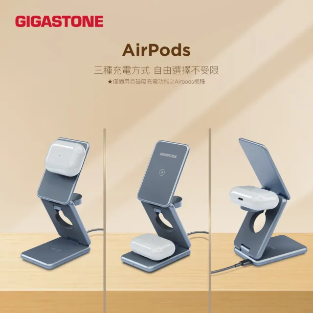 【Gigastone 立達國際】2入組 三合一23W折疊式磁吸無線充電座(iPhone17/蘋果耳機及手錶/MagSafe充電盤)