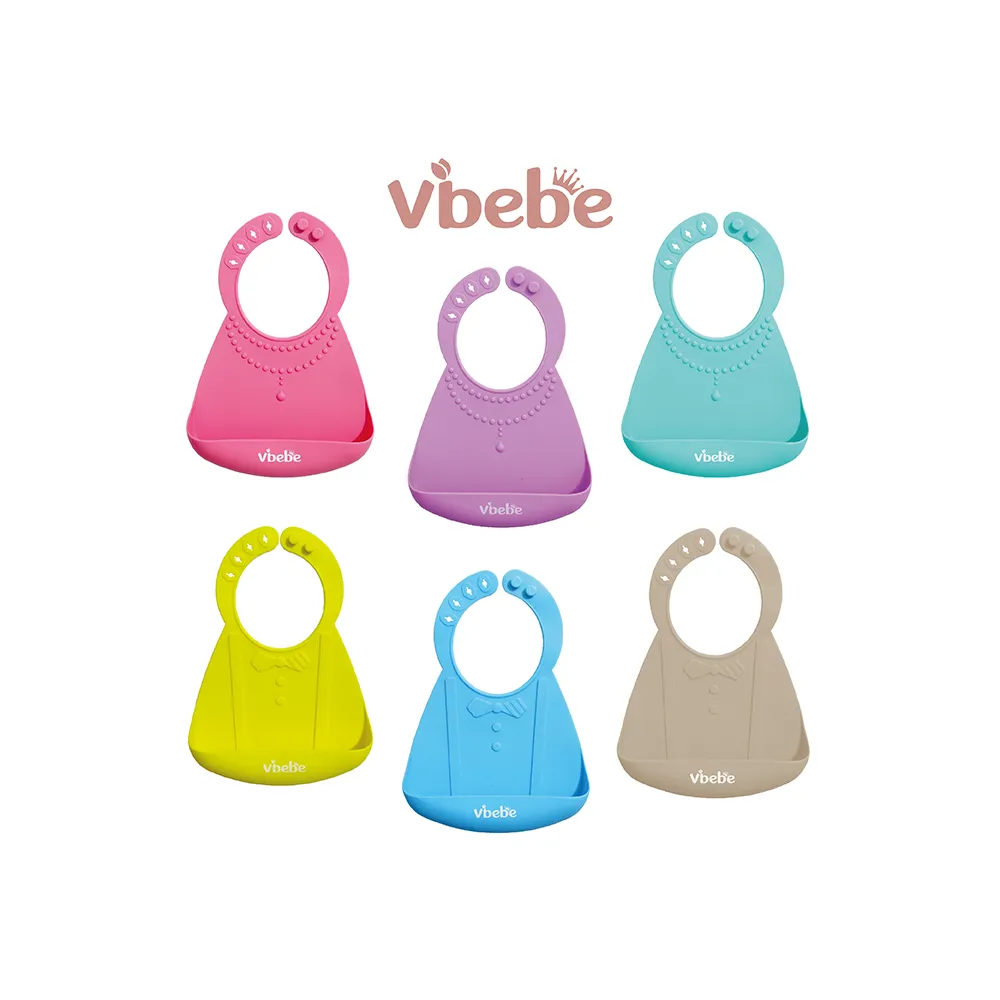 【Vibebe 官方直營】矽膠圍兜(食品級矽膠 吃飯圍兜 副食品圍兜 立體口袋 防水防污)