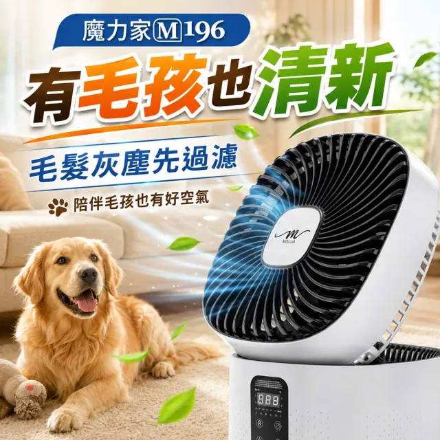 【MOLIJIA 魔力家】超值組-M196 智動UV抑菌風扇循環空氣清淨機/寵物空氣清淨機/循環扇/風扇(BY010096)