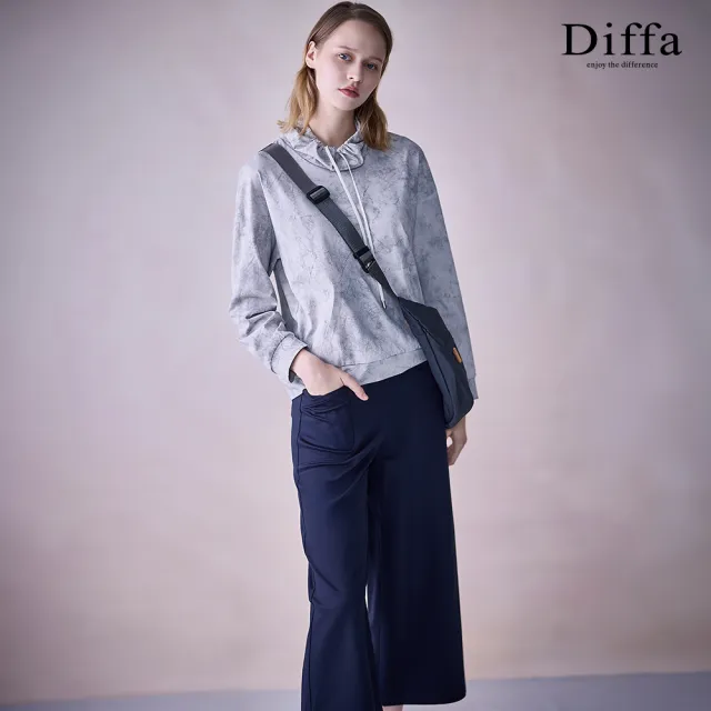 【Diffa】鬆緊腰貼袋長寬褲女