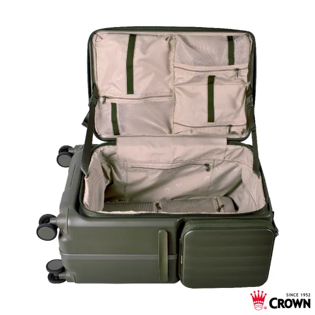 【CROWN 皇冠】WAVE 26吋 側袋磁吸行李箱 (前開式/拉桿箱/旅行箱/密碼鎖)