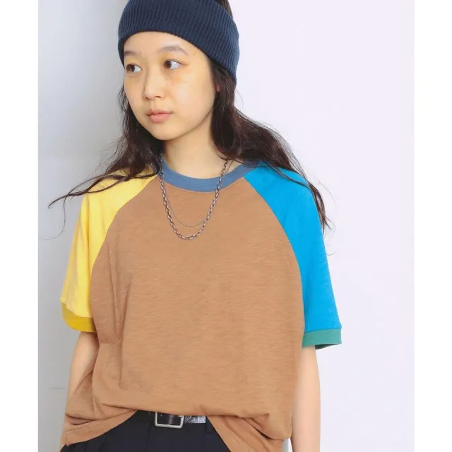 【BEAMS】官方旗艦館 BEAMS BOY / 女裝 竹節紗 拼接 短袖 T恤