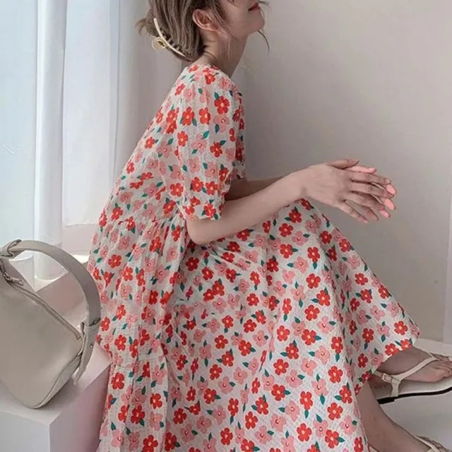 【AKARA】中大尺碼 女裝 韓式新潮休閒甜美碎花長裙洋裝 #dress #akara #style