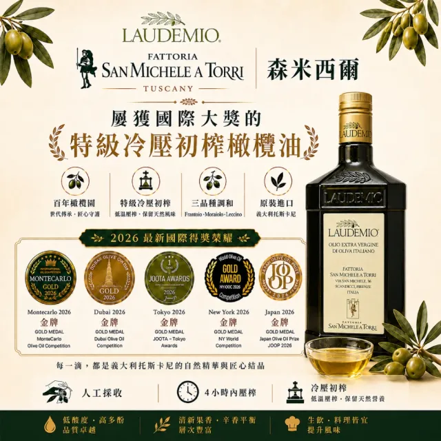 【Laudemio】森米西爾 小騎士 特級冷壓初榨橄欖油250ml+Acetara巴薩米克醋五星紅標250ml 油醋組雙11