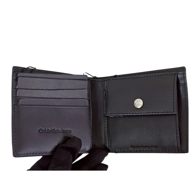 【CALVIN KLEIN】CK小圓標/撞色壓印零錢袋雙折短夾零錢禮盒組送禮原廠紙袋