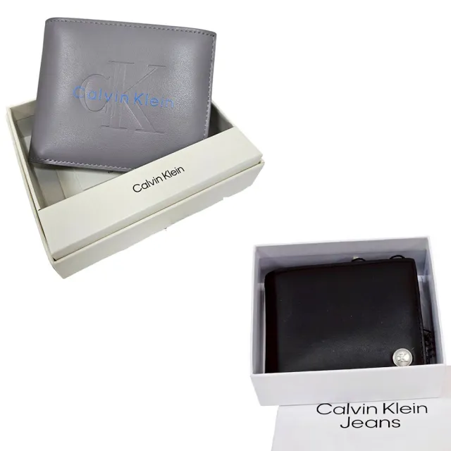 【CALVIN KLEIN】CK小圓標/撞色壓印零錢袋雙折短夾零錢禮盒組送禮原廠紙袋