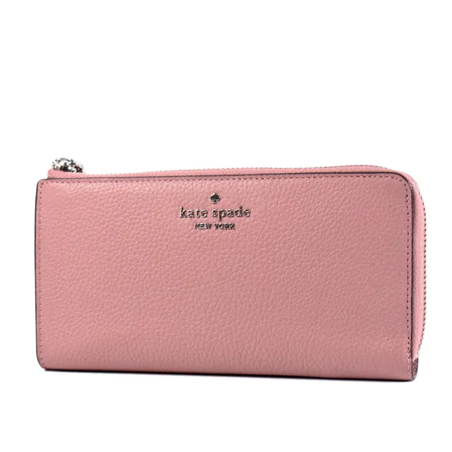 【KATE SPADE】鵝卵石紋L型拉鍊長夾-暮玫瑰