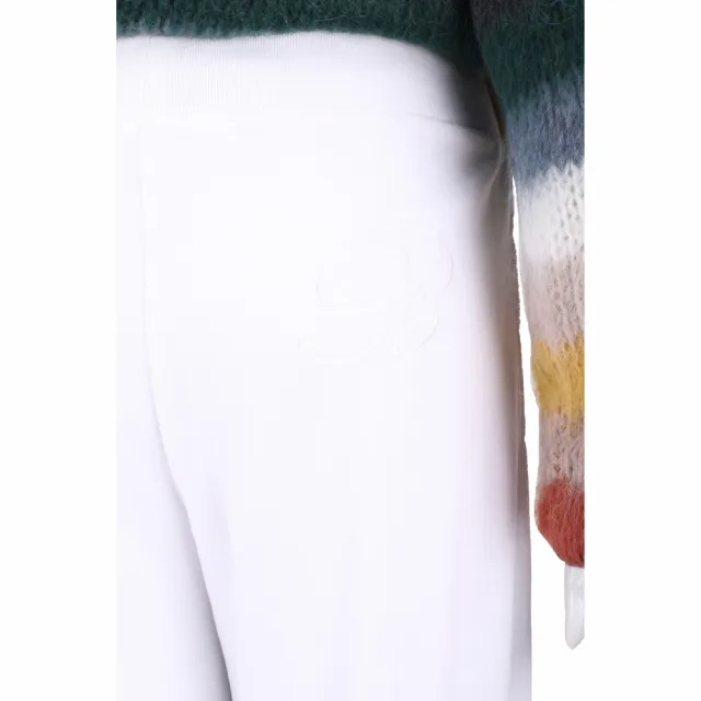【Blumarine 布魯瑪琳】白色天鵝絨 刺繡字母標誌休閒褲 直筒長褲(寬褲 義大利精品 Jisoo私服品牌)
