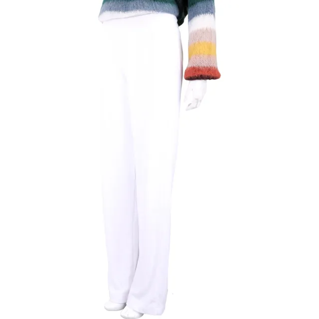 【Blumarine 布魯瑪琳】白色天鵝絨 刺繡字母標誌休閒褲 直筒長褲(寬褲 義大利精品 Jisoo私服品牌)