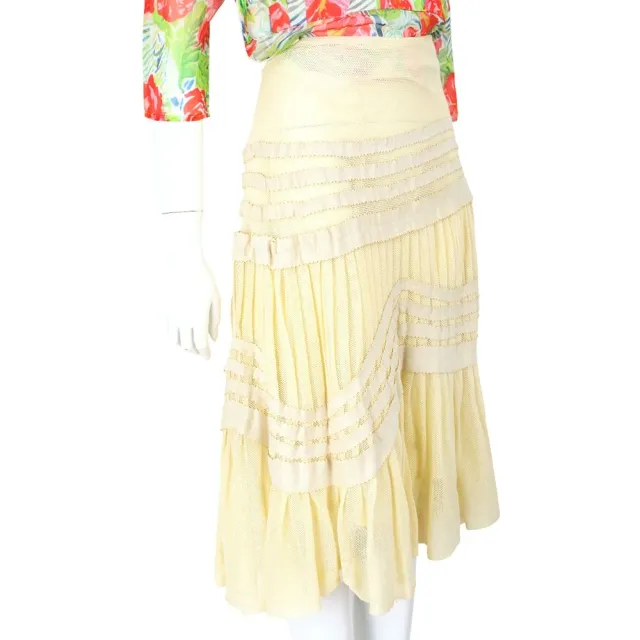 【Blumarine 布魯瑪琳】ANNA MOLINARI 鵝黃色百摺中長裙(義大利精品 Jisoo私服品牌)