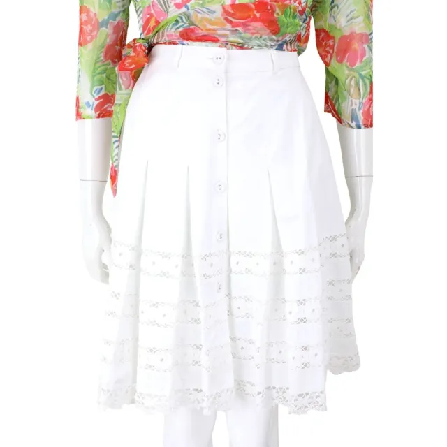【Blumarine 布魯瑪琳】白色蕾絲花邊 A字中長裙(義大利精品 Jisoo私服品牌)