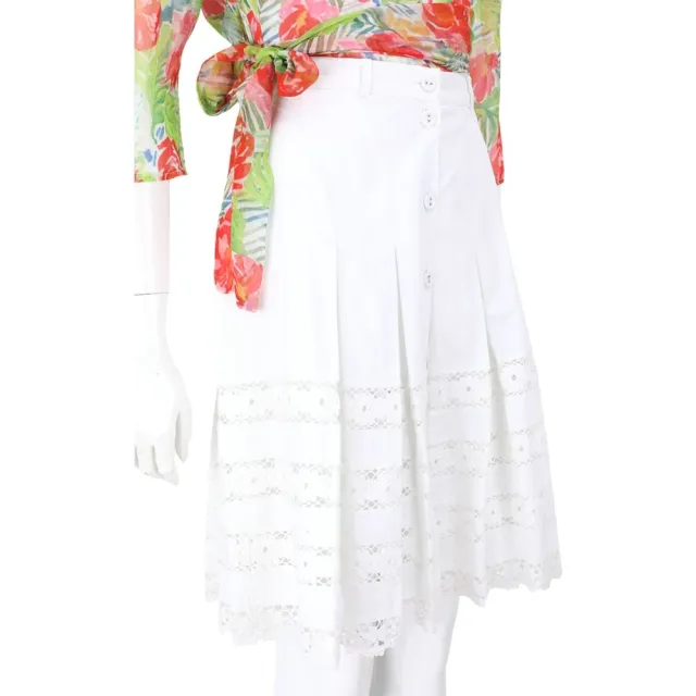 【Blumarine 布魯瑪琳】白色蕾絲花邊 A字中長裙(義大利精品 Jisoo私服品牌)