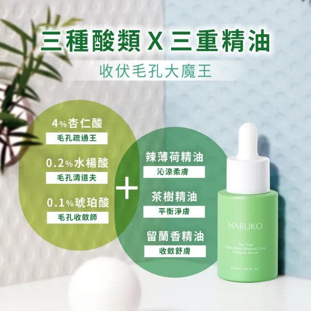 【NARUKO 牛爾】買1送1★茶樹三酸毛孔安瓶精華30ml x2入(角質調理/收服毛孔/抗痘)