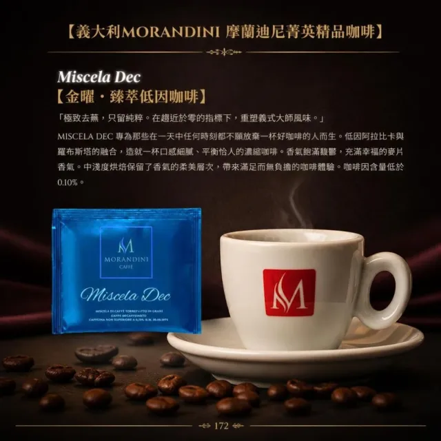 【MORANDINI 摩蘭迪尼菁英精品咖啡】臻萃低因咖啡豆1公斤(咖啡因0.1%以下、烤麥片香氣、中淺烘焙)