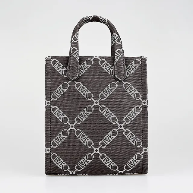 【Michael Kors】MICHAEL KORS 帆布Gigi系列鏈條圖騰斜背包(超小號/黑棕x白)