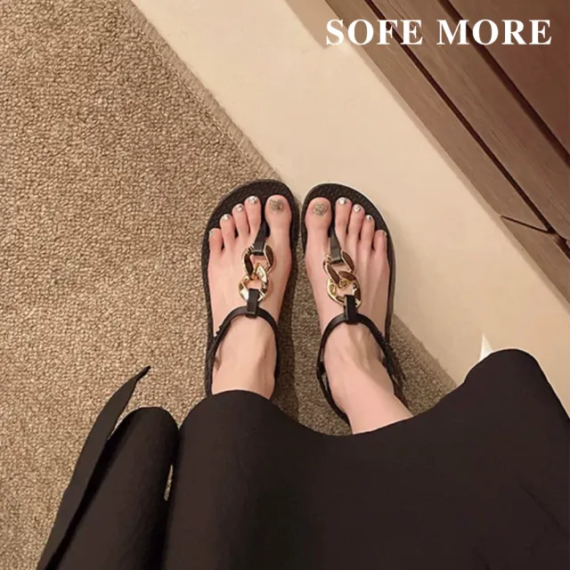【SOFE MORE】防水涼鞋 歐美 軟底 防滑 防水 T字夾腳涼鞋 輕量 平底沙灘涼拖鞋 渡假外穿 女鞋