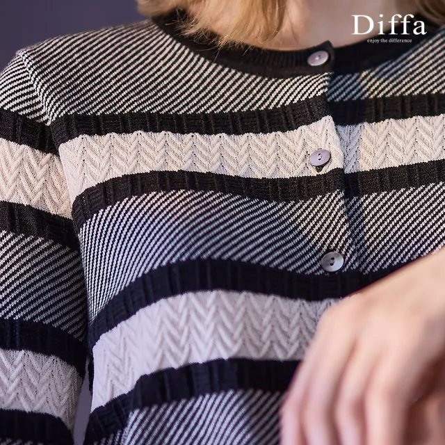 【Diffa】撞色織紋開襟線衫-女
