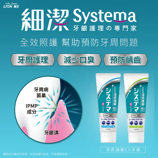 【LION 獅王】細潔浸透護齦EX牙膏-溫和草本/清涼薄荷(130gx6)