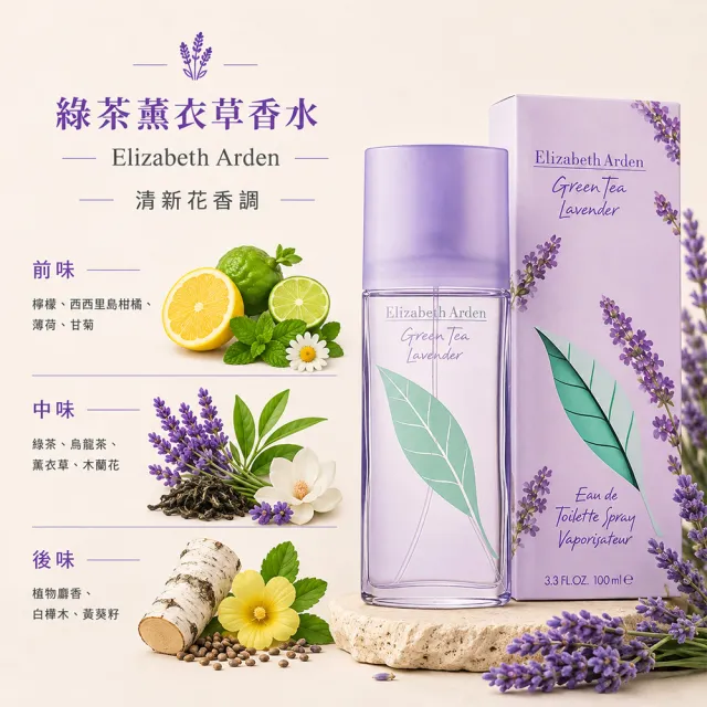 【伊麗莎白雅頓】公司貨綠茶淡香水100ml任1款(開心果/甜桃/陽光沙灘/蓮花/薰衣草/荔枝萊姆/櫻花/小蒼蘭)