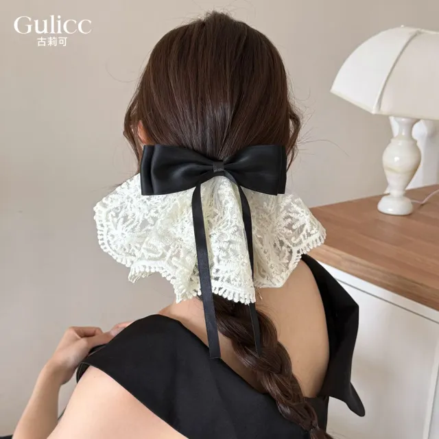 【Gulicc 古莉可】法式復古 蕾絲蝴蝶結 大抓夾(雙11 生日 髮飾 頭飾 鯊魚夾 抓夾 禮物)