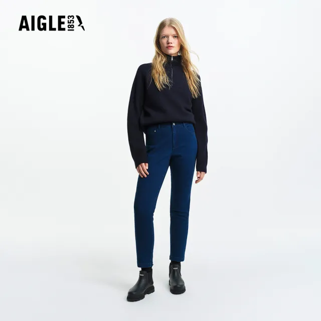 【AIGLE】女 保暖彈性牛仔長褲｜AG-FBM31A056 丹寧藍(保暖褲 彈性褲 牛仔褲 吸濕快乾 coolmax)