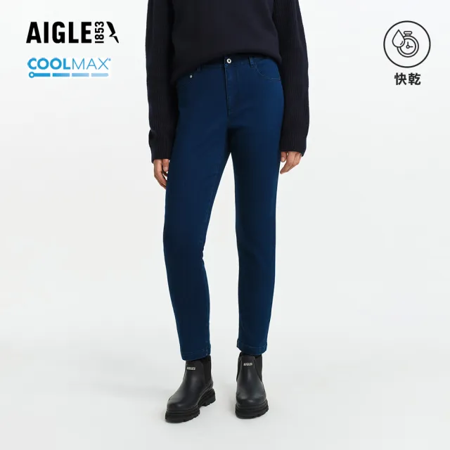 【AIGLE】女 保暖彈性牛仔長褲|AG-FBM31A056 丹寧藍(保暖褲 彈性褲 牛仔褲 吸濕快乾 coolmax)